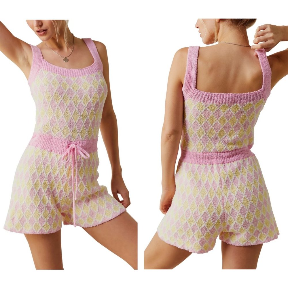 Free People Dream Diamonds Romper Pink / Yellow - Picture 3 of 16